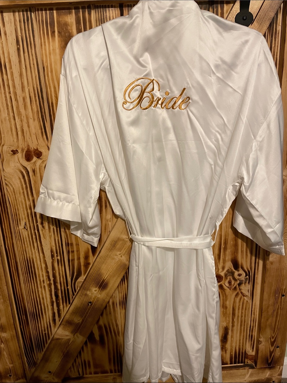 Bride White Satin Robe with Gold Embroidery
